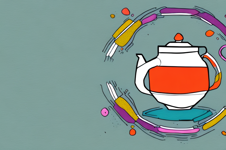 A ceramic teapot with a bright and vibrant colored tea blend inside