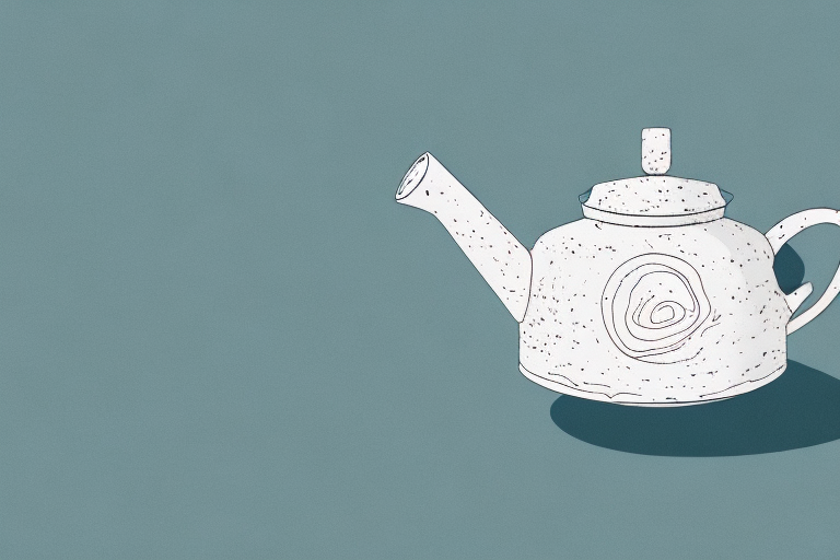 A ceramic teapot with mineral deposits on the spout
