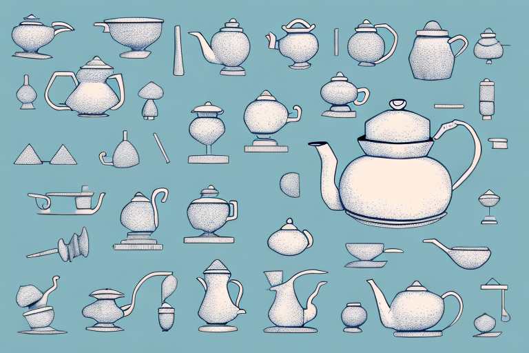 A ceramic teapot in various shapes and sizes