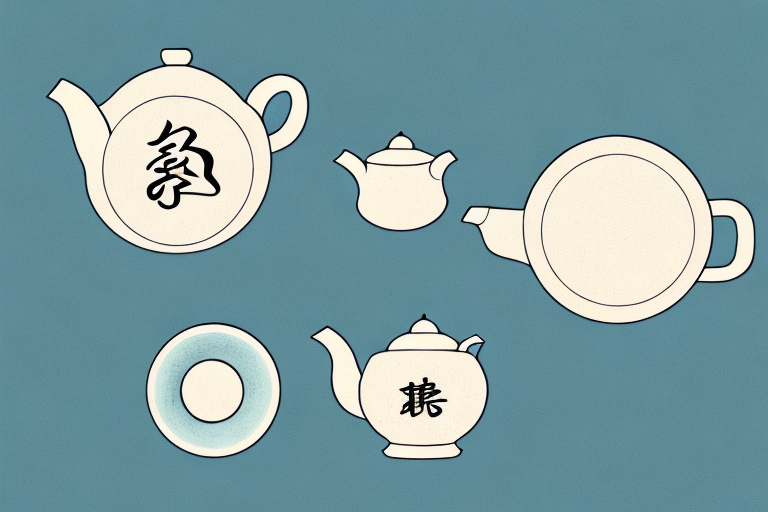 A ceramic teapot with a gongfu tea set