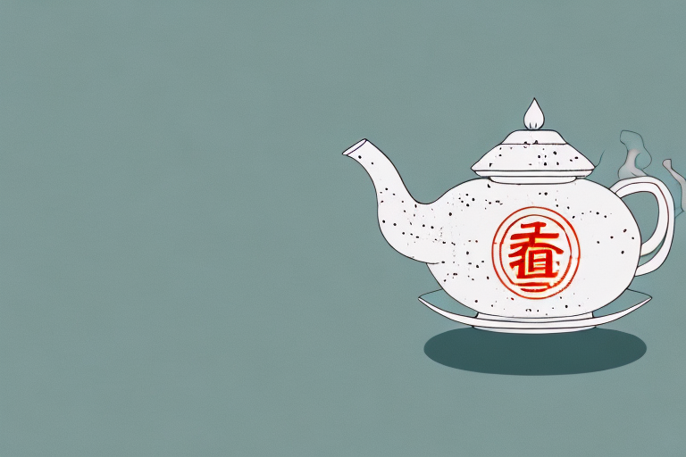 A ceramic teapot with chinese teas around it