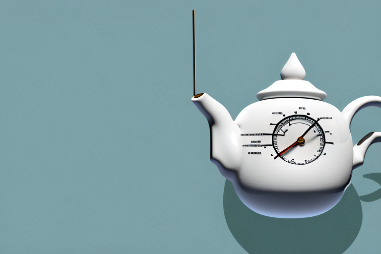 A ceramic teapot with a thermometer in it
