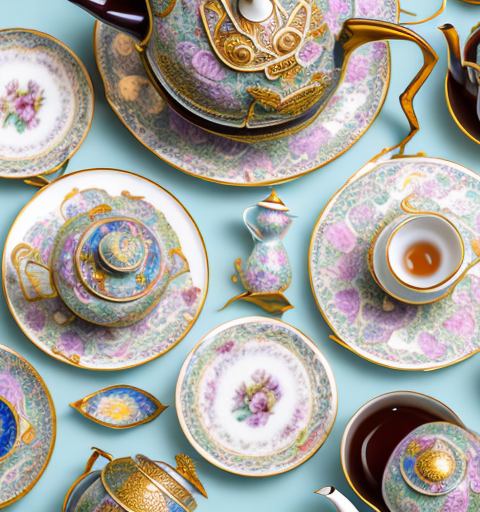 An assortment of unique and ornate tea sets
