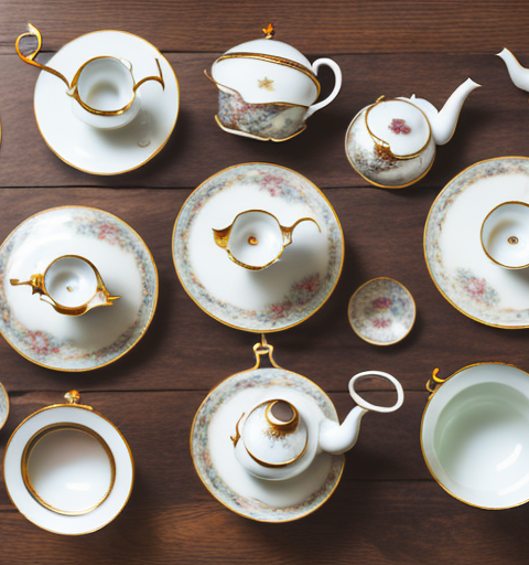 A variety of antique tea sets