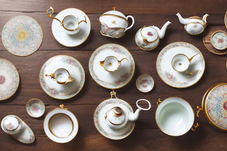 A variety of antique tea sets