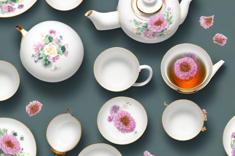 A blooming tea set with a beautifully steeped tea in a glass teapot