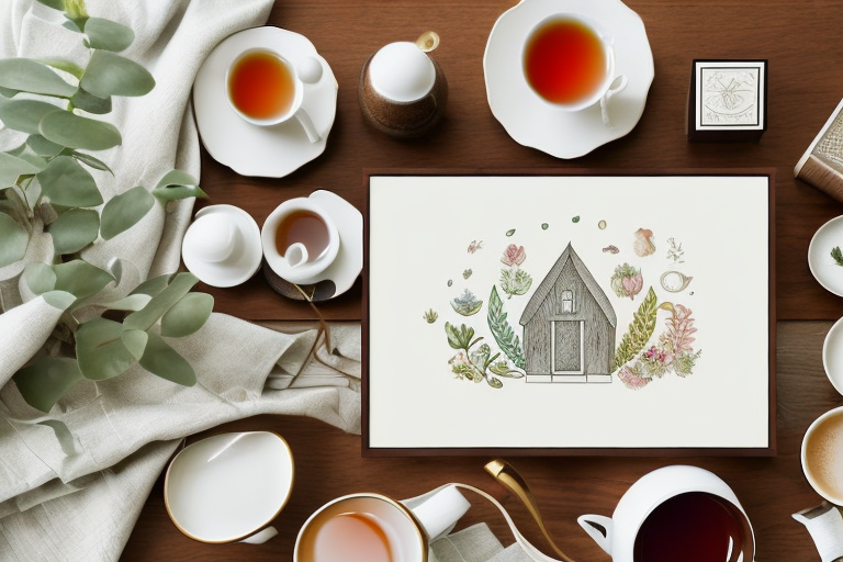 A cozy home interior with a variety of elegant tea for one sets displayed on a wooden table