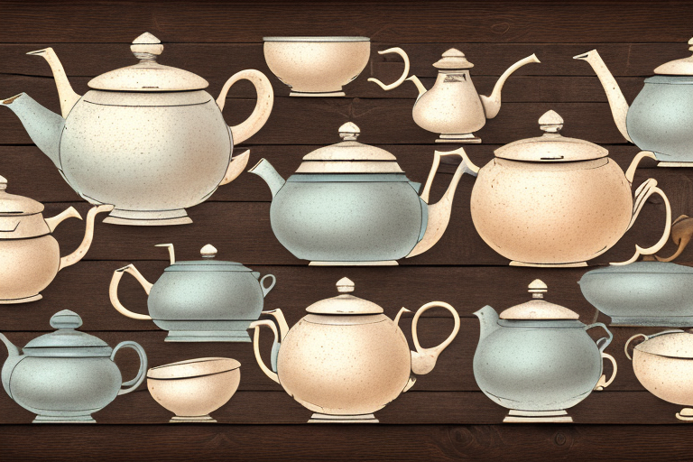 Several vintage hall teapots of different shapes and colors