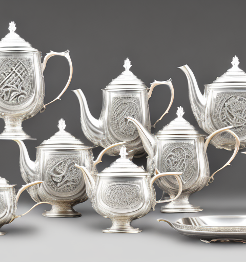 A variety of intricate oneida silver tea sets