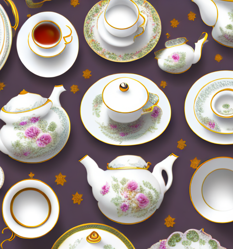 A variety of tea sets in different styles and colors