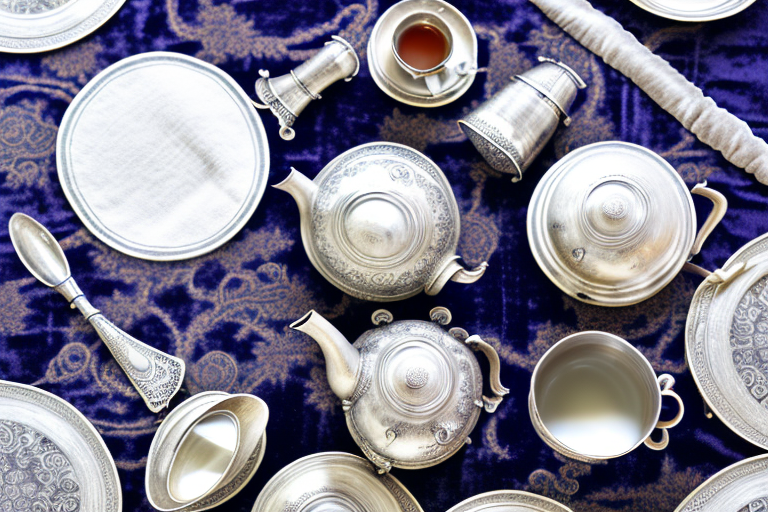 An antique silver tea set on a luxurious velvet cloth
