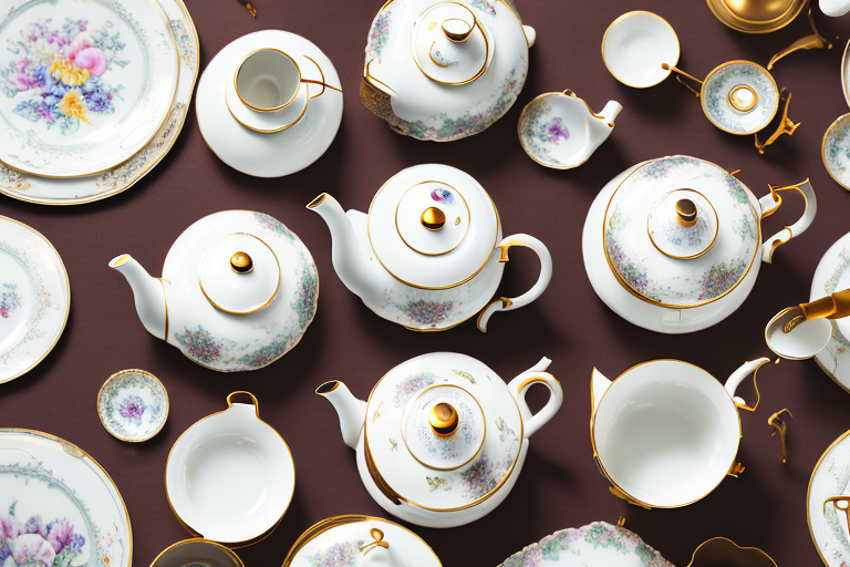 Several elegant porcelain teapots of different designs and colors