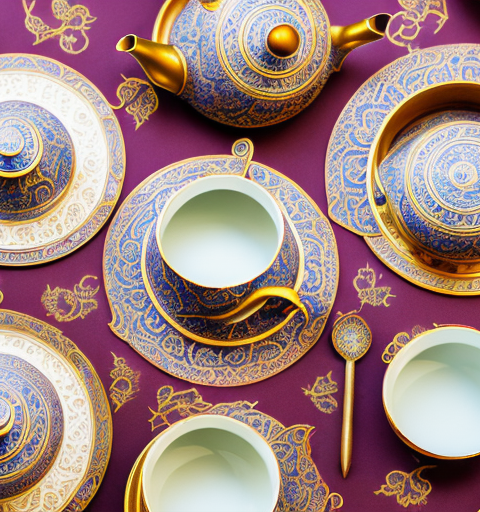 A variety of ornate middle eastern tea sets