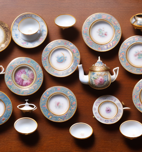 An assortment of intricate antique miniature tea sets