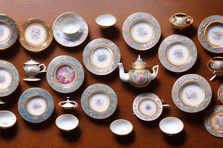An assortment of intricate antique miniature tea sets