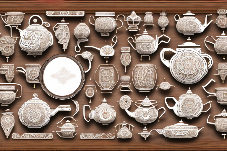 A collection of intricately designed antique teapots