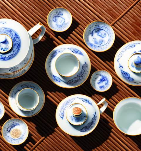 An intricately designed dragonware tea set