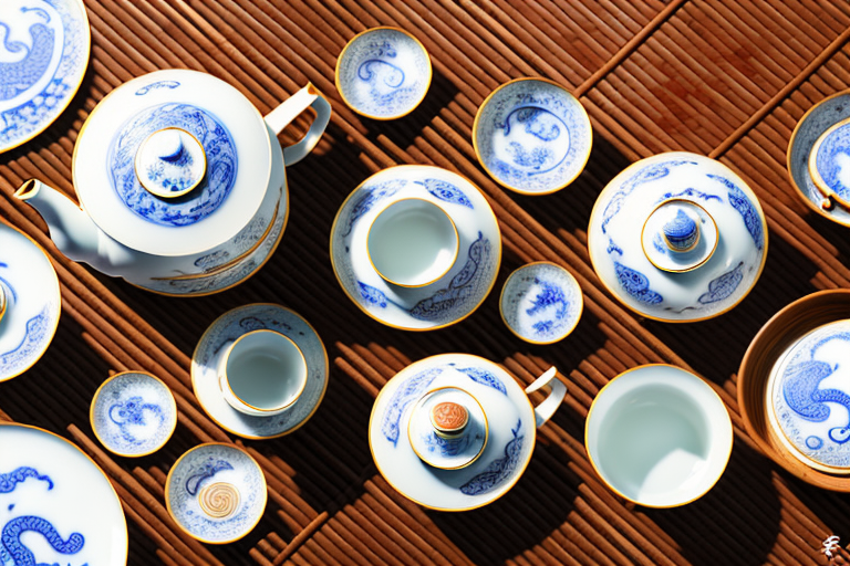 An intricately designed dragonware tea set