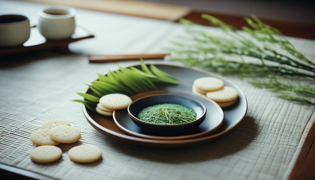Japanese tea and rice crackers