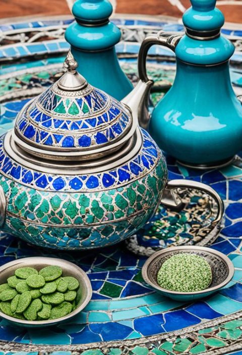 What are the key characteristics of Moroccan tea set designs