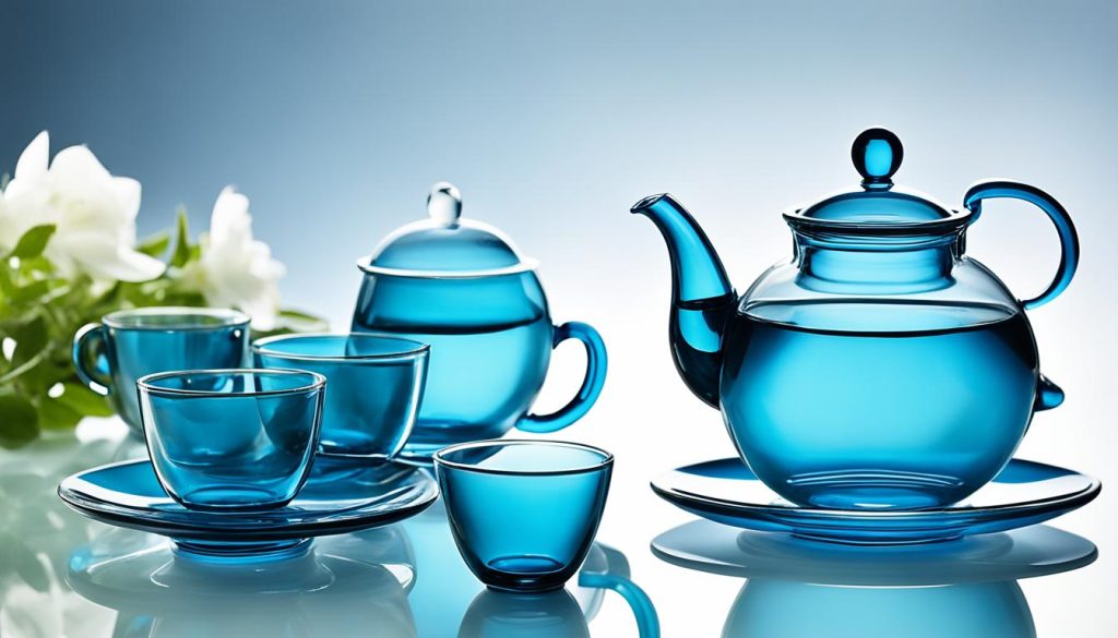 blue glass tea set