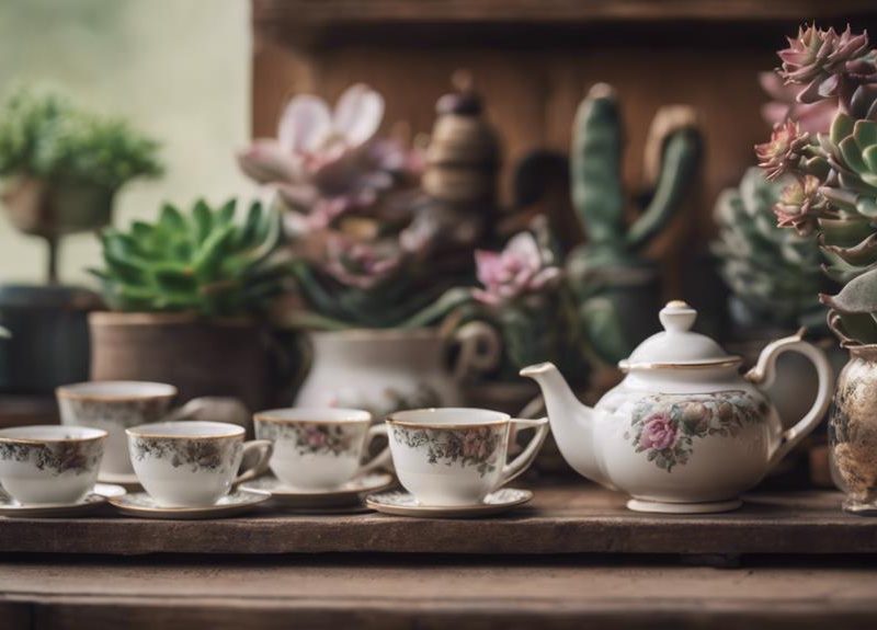 tea set collection display
