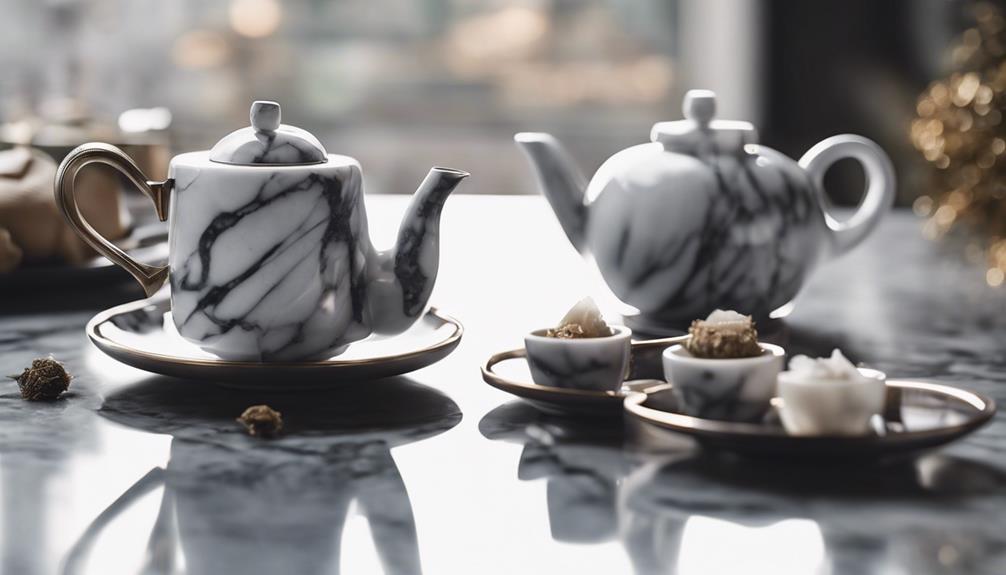 tea set with marble